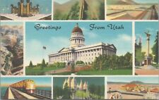 Greetings From Utah Mormons Multiview Antique Linen Postcard c1954 - Unposted picture