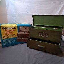Vtg Lerner Melwood Faux Wood Recipe Chest Card Box Organizer Olive Green Flower picture