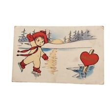 Antique Post Card Valentine DANGER Thin Ice Child Skating Whitney picture