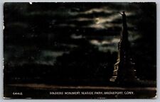 Soldiers Monument Seaside Park Bridgeport Connecticut Moonlight Statue Postcard picture