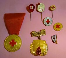 Vtg RED CROSS LOTx8 METAL PIN BACKS PIN BADGES ITALY GREECE HUNGARY &MORE 1970's picture