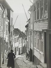 Wooden Houses Very Narrow Street Bergen Norway - Magic Lantern Glass Slide 1934 picture