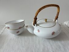 Okura Pink Floral Teapot. Japan.  Gold Trim. + 2 Cups.  Handpainted. picture