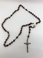 Vintage Wood Bead Rosary Virgin Mary Sacred Heart Jesus Italy 16