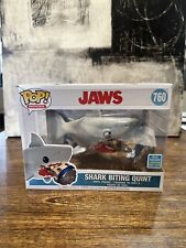 Funko Pop Shark Biting Quint #760 Jaws Movies Figure SDCC 2019 Exclusive Sticker picture