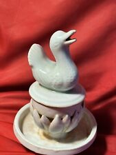 old Porcelain art cup and lid bird lotus as is picture