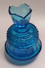 Vintage Peacock Blue Glass Dresser Jar Please Read Description  picture