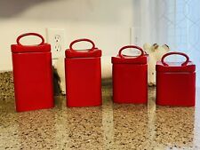 Red Ceramic Deco Canisters W Lids Small Medium Large XL Set 8 PC Home Essentials picture