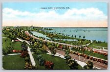 Milwaukee WI~Birds Eye Juneau Park~Long Open Park Along Lake Michigan~Linen PC picture