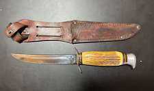 Rare and Vintage 1950's Solingen Cuttlery Bone Handle Hunting Knife With Sheath picture