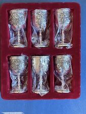Vintage Kiddush Judaica Set Of 6 Pcs Silver Plate Cups, H=3”, New, Open Box picture