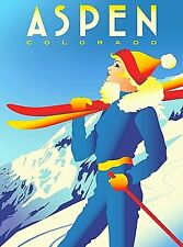 Aspen Colorado Snow Ski Retro United States Travel Advertisement Poster Print picture