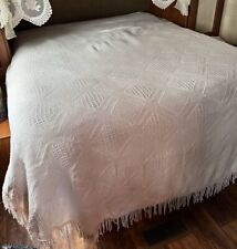 Shabby chic Bedspread  100% cotton fringe vintage cream full double 7' x 8' Warm picture