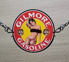 VINTAGE GILMORE GASOLINE PINUP GIRL NAKED PORCELAIN GAS OIL STATION PUMP SIGN picture