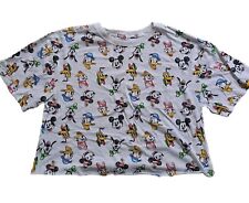 Disney Shirt Womens Large White Crop Top Mickey & Friends All Over Print Tee NEW picture