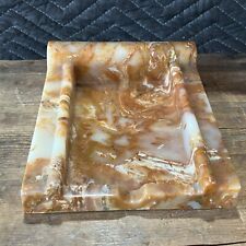 VINTAGE Faux Alabaster Marble Office Paper Note Tray Desk Tidy Mid Century picture
