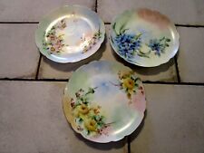 Lot of Three Haviland France Hand Painted Artist Signed Floral Plates 6 inch picture