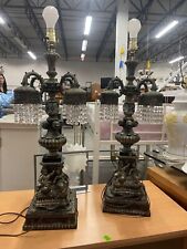 Pair of Early 1900s  antique cupid design brass or bronze table lamps picture