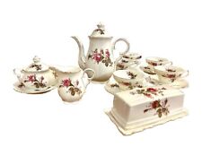 Vintage 50s Old MOSS ROSE Demitasse Porcelain Teapot Set 18 Pc Royal Sealy JAPAN picture