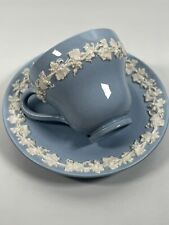 Vintage Wedgwood Lavender Blue Embossed Queens Ware Demitasse Cup & Saucer Set picture
