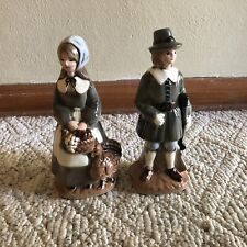 Thanksgiving  Mr + Mrs Pilgrim Turkey Ceramic Figurines AS IS Chipped Vintage 9
