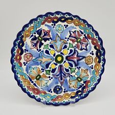 Talavera Signed Platter Wall Hanging Hand Painted Floral Swirls Scalloped Rim VT picture