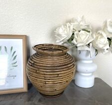 Vintage Mid Century Pencil Reed Bamboo Basket Vase picture