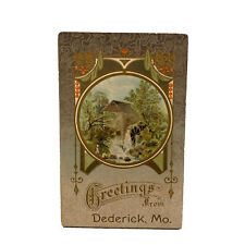 Greetings from Dederick Missouri Embossed Postcard with Water Mill Posted 1911 picture