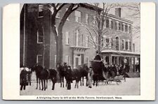Sleighing Party Wolfe Tavern Newburyport Massachusetts Street View BW Postcard picture