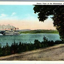 c1940s Dubuque Iowa Mississippi River Generic Scenic Steamship Sternwheeler A221 picture