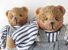 Vintage Teddy Pair Resin Face Plush Body Lot 2 Boy Girl Denim Outfit Sand Filled picture