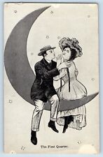 Couple Romance Postcard The First Quarter Crescent Moon c1910's Unposted Antique picture