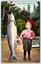 Embryo Fisherman and His Catch Seattle Washington Big Fish Boy  Vintage Postcard picture