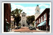 Plymouth MA-Massachusetts, Town Square, Antique, Vintage c1938 Souvenir Postcard picture