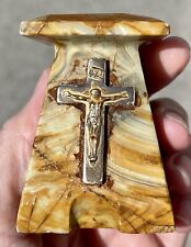 189g Antique Polished Onyx Bookend Jesus Cross Spiritual Carving Decor Mexico picture
