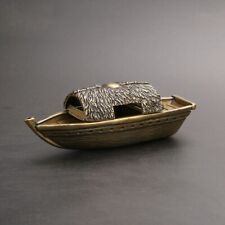 Solid Brass Antique Fishing Boat Sculpture Tea Pet Ornament Craft Miniature Toy picture