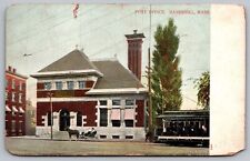 Post Office Haverhill Massachusetts Street View Trolley Cable Car Flag Postcard picture
