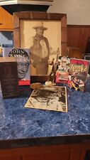 john Wayne collectibles lot includes an autographed picture and Avon Statue picture