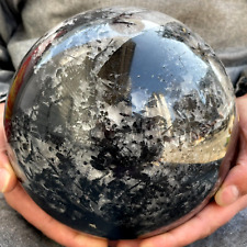21.38LB TOP Natural black tourmaline Quartz ball carved Crystal Sphere Healing picture