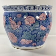 Vintage Pink And Blue Asian Chinoiserie Floral Planter Vase. 6