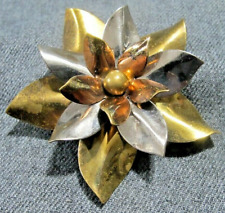Vintage artsy copper bronze & silvertone metal flower pin brooch picture
