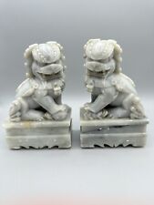 Vintage Chinese Soapstone Carved Foo Lions Gray Hand Carved HEAVY 7in” picture