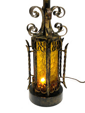 Vintage MCM Spanish Revival Lamp Wrought Iron Amber Gothic WORKS no shade picture