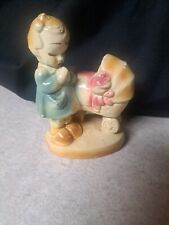 Vintage 1940s Chalkware Hummel Praying Girl Doll in Baby Carriage Stroller ZZ7 picture