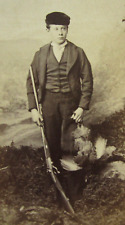 Antique Boy Hunter Rifle Photo CDV Young Man Shotgun Game Wildfowl Hat 1870-90s picture