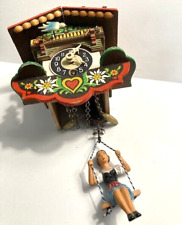 Vintage Old SWISS CHALET CUCKOO CLOCK With Bouncing Swinging Girl & Bluebird picture