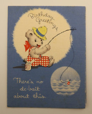 Vintage Cute Fishing Patchwork Teddy Grandpa Birthday Greetings Fold-Out Card picture