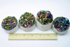 Rainbow Aura Amethyst Cluster 4 Pieces Titanium Crystal Round Polished Edge picture