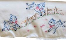 Vintage Granny Embroidered Baby Lambs Cottagecore Farmhouse Cotton Pillowcase  picture