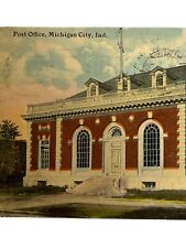 Antique 1911 Ephemera Lithograph Postcard US Post Office Michigan City IN Posted picture